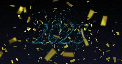 2023 New Year Celebration with Fireworks and Golden Confetti