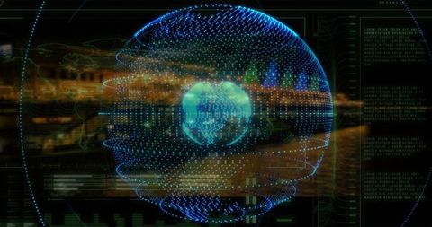 Holographic Earth Globe in Futuristic Command Center Display