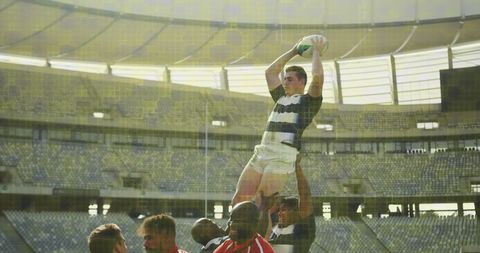 Rugby Players Competing with Vibrant Digital Overlay