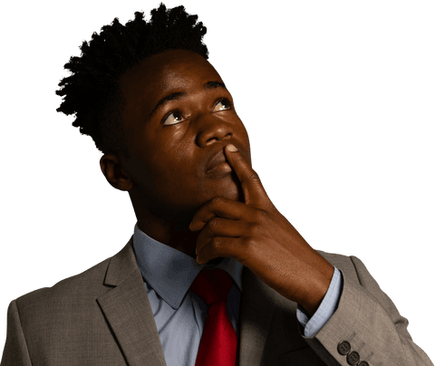 Pensive Businessman Thinking Transparently Isolated