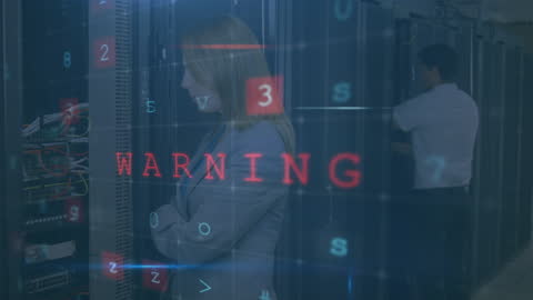 Cyber Attack Warning with IT Technicians in Data Center