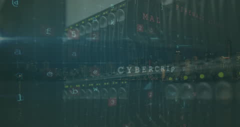 Animated Data Processing Over Server Room with Digital Elements