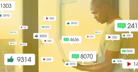 Young professional assessing social media performance metrics