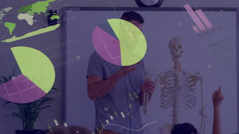 Interactive Classroom: Teacher Explaining Skeleton Anatomy