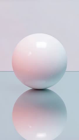Vertical video zooming into glowing sphere on reflective floor, minimalist futuristic lighting