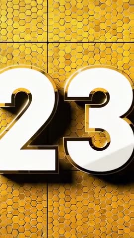 Zooming Reveal Showing 3D 23 on Gold Hex Honeycomb Wall Vertical Video Loop