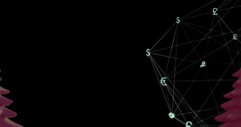 Global networking with currency symbols on digital grid overlay