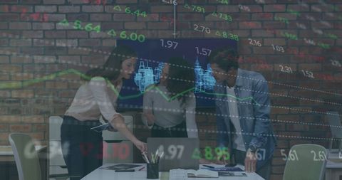 Business Meeting with Digital Financial Analytics Display