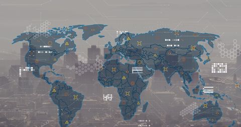 Innovative World Map with Data Visualization Over Cityscape - Download Free Stock Images Pikwizard.com