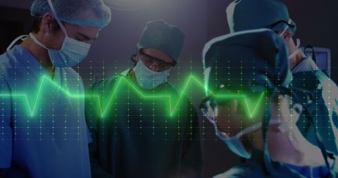 Surgeons Performing Surgery with Overlay of Heartbeat Monitor - Download Free Stock Images Pikwizard.com