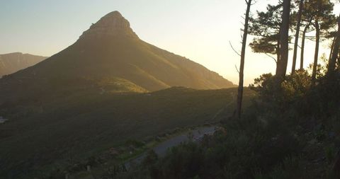 Scenic Morning View of Mountain Landscape with Trees and Road