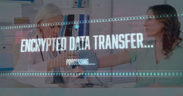 Doctor Checking Blood Pressure with Digital Security Overlay