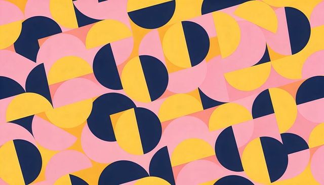 Featuring Retro Geometric Mosaic with Pink, Yellow and Navy Semi-Circles for Modern Design