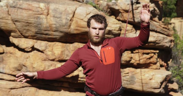 Man Balancing on Slackline in Rocky Outdoor Setting - Download Free Stock Images Pikwizard.com