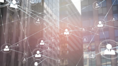 Network Connections Technology Overlay on Urban Office Buildings