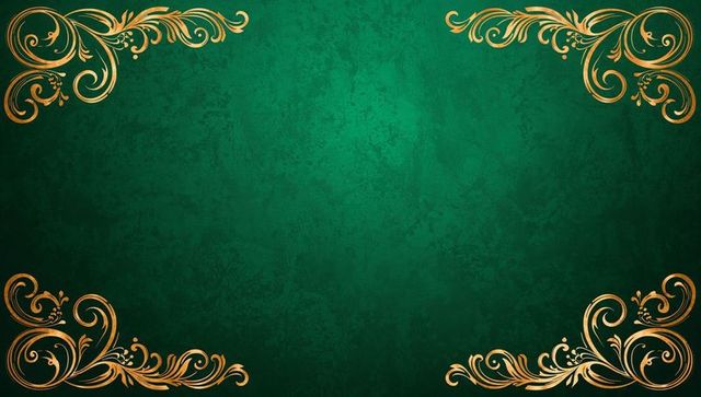 Emerald textured background with gilded gold filigree corner frames for luxury stationery