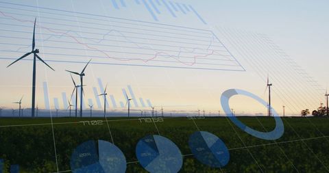 Renewable Energy Financial Data Over Wind Farm - Download Free Stock Images Pikwizard.com