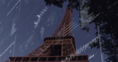 Digital Graphs Overlaying Eiffel Tower with Business Theme