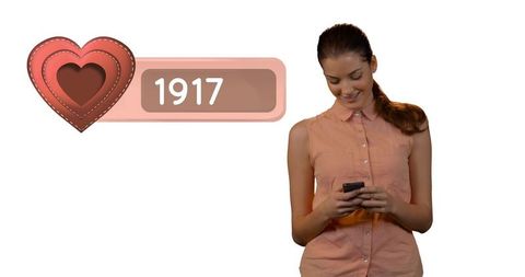 Smiling Woman Checking Social Media Notifications on Smartphone