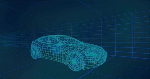 Futuristic Digital Car Wireframe in Virtual 3D Space