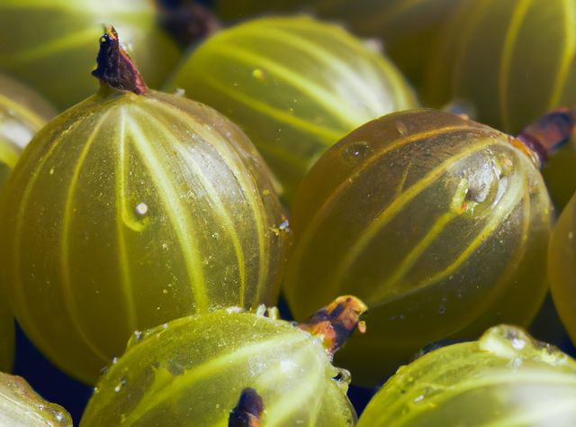 A detailed close-up of ripe green gooseberries, highlighting their texture and vibrant color. This image can be useful for websites, blogs, and publications focused on healthy eating, organic farming, nutrition, or fruit cultivation. It is also ideal for use in promotional materials for food products or natural living.