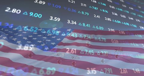 Financial Data and Trading Overlay on USA Flag