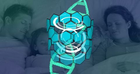 Futuristic DNA Interface Peering Over Sleeping Family