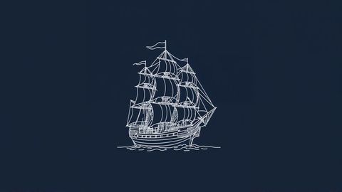 Vintage pirate ship silhouette on dramatic navy background