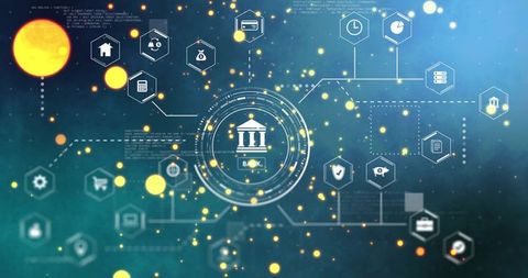 Futuristic fintech and banking digital interface