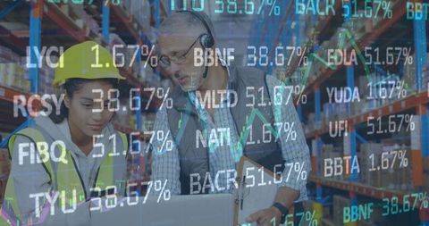 Warehouse Workers Analyzing Financial Data for Supply Chain Management