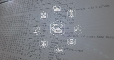 Digital Interface Symbols Over Network Configuration Display - Download Free Stock Images Pikwizard.com