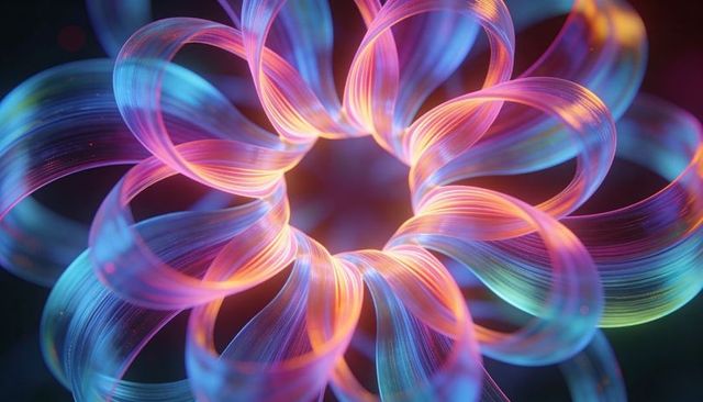 Glowing neon ribbon torus twisting in vivid gradient loops futuristic abstract design