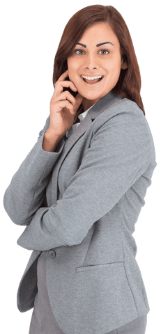Happy Caucasian Businesswoman with Suit on Transparent Background