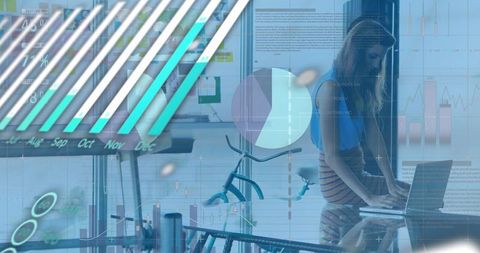 Caucasian Businesswoman Analyzing Data in Office with Futuristic Interface