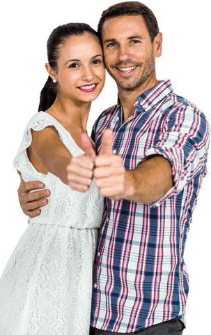 Happy Young Couple Giving Thumbs Up on Transparent Background