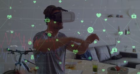 Caucasian Male Exploring Virtual Reality with Futuristic Graphics - Download Free Stock Images Pikwizard.com