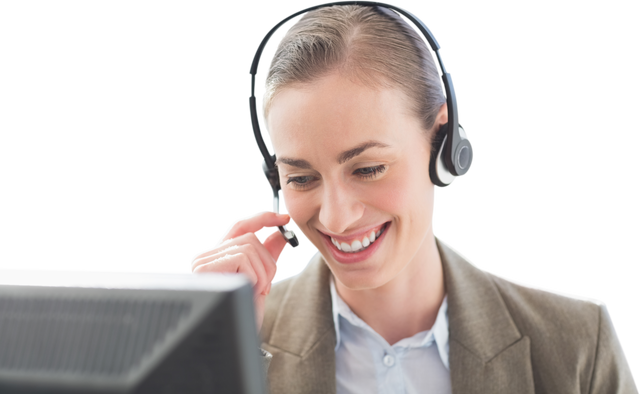 Transparent Businesswoman Smiling with Headset in Professional Environment - Download Free Stock Videos Pikwizard.com