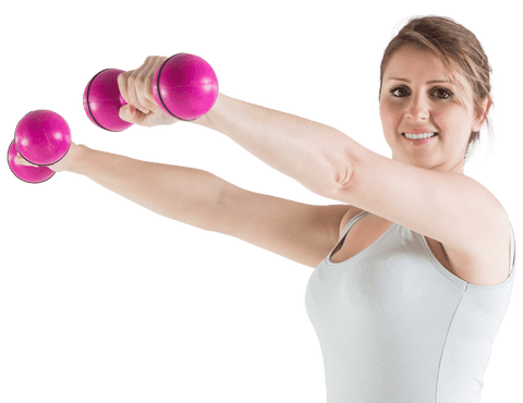 Transparent woman workout dumbbells bright fitness