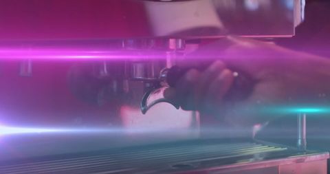 Barista Brewing Espresso in Futuristic Light Overlay