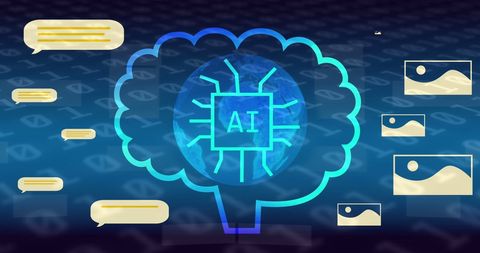 AI Brain Interface with Binary Code and Digital Icons - Download Free Stock Images Pikwizard.com