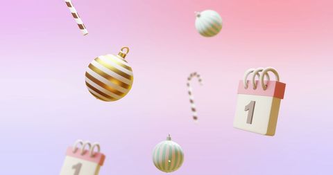 Floating Calendar and Christmas Decorations on Soft Pink Gradient