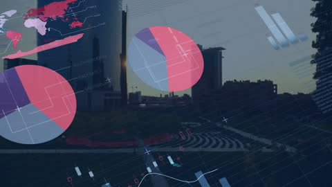 Digital Data Analysis Overlay on Urban Cityscape