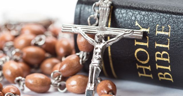 Rosary with Cross and Bible Symbolizing Christian Faith - Download Free Stock Images Pikwizard.com