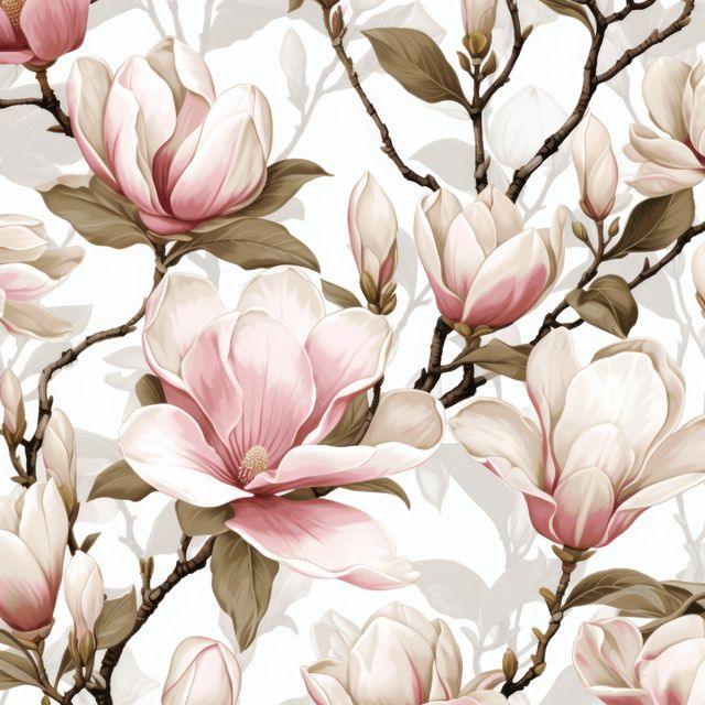 White magnolia flowers on white background, created using generative ai technology. Magnolia, flower, nature and spring concept digitally generated image.