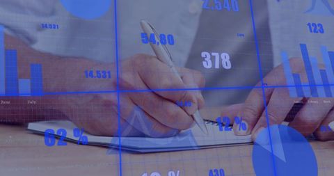 businessman writing with financial graphs overlay - Download Free Stock Images Pikwizard.com