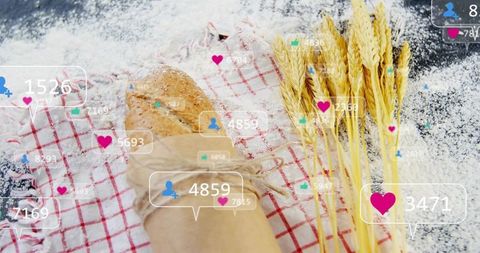 Freshly baked bread with rising social media icons
