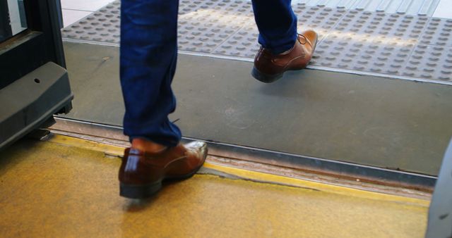 Person's Legs Exiting Through Door in Leather Shoes - Download Free Stock Images Pikwizard.com