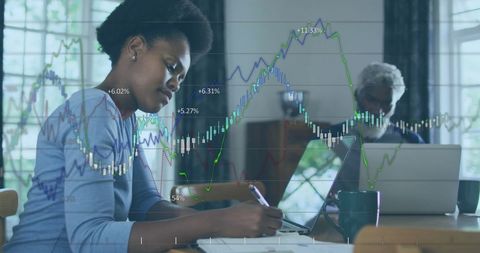 Analytics Visualization Over Professionals Collaborating in Modern Office