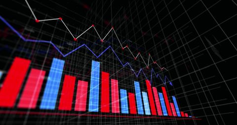 Descending Arrow Icons with Colored Bar Graphs on Black Background - Download Free Stock Images Pikwizard.com