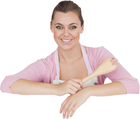 smiling woman holding wooden utensil on transparent background - Download Free Stock Videos Pikwizard.com